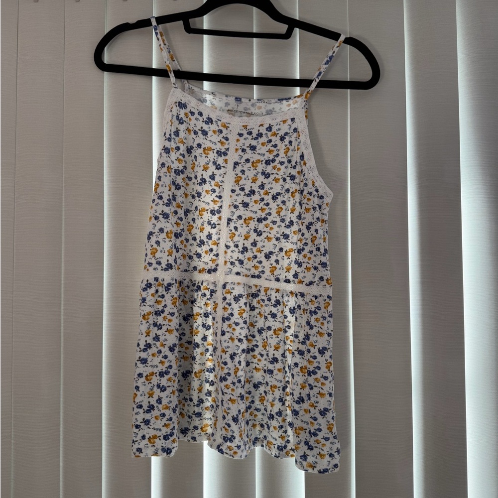 American Eagle Outfitters Floral Tank Top - White, Blue, Yellow